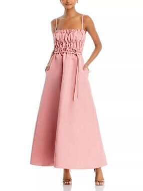 1995$ Altuzarra Andrea Smocked Bodice Flare Dress Size 14 US/ 46 FR Bright Pink
